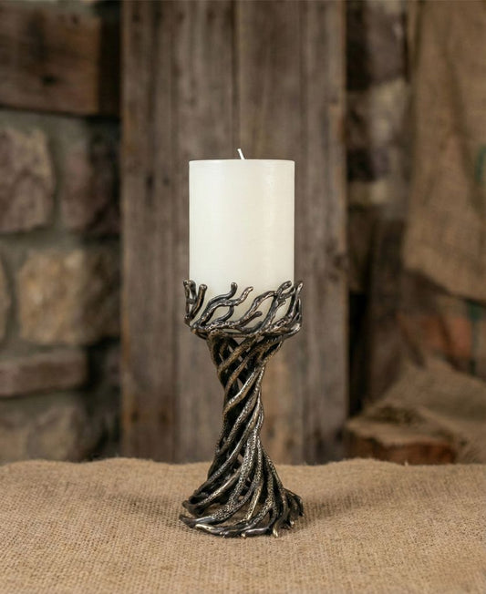 Bark - Sculptural Pillar Candle Holder | Modern Artistic Candle Holder in Antique Finish | Electro-formed Metal | Home Accent