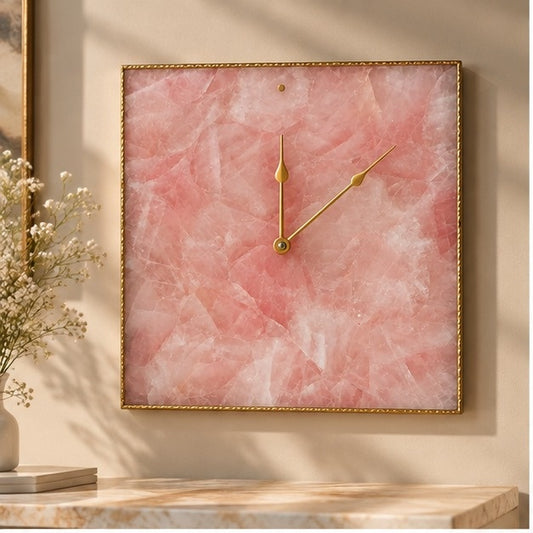 Rose Quartz Agate Wall Clock | Square | Pink