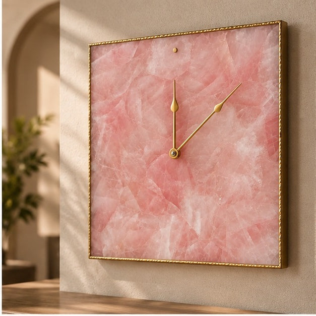 Rose Quartz Agate Wall Clock | Square | Pink