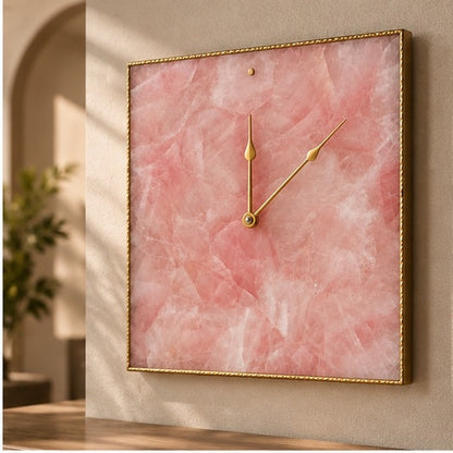 Rose Quartz Agate Wall Clock | Square | Pink
