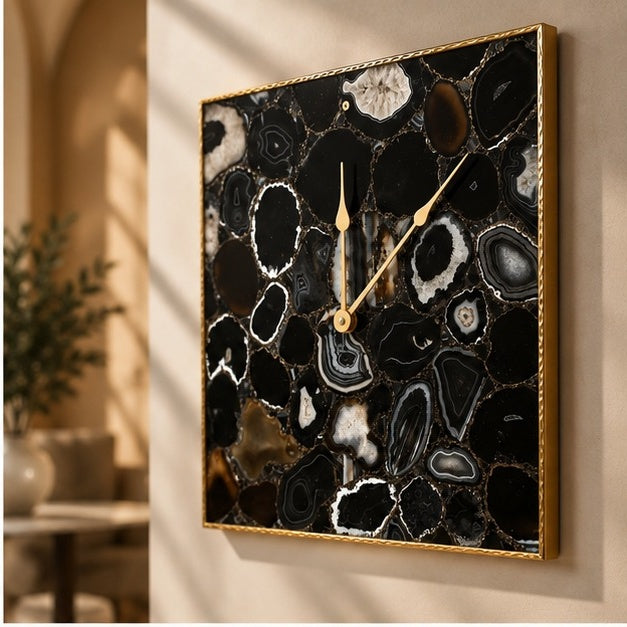 Black Agate Wall Clock | Square