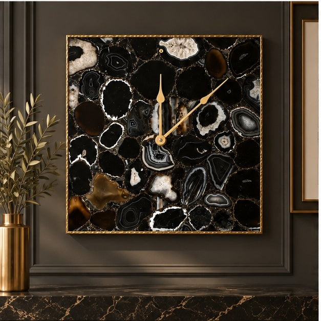 Black Agate Wall Clock | Square