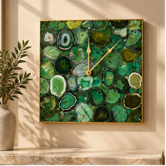Light Green Agate Wall Clock | Square