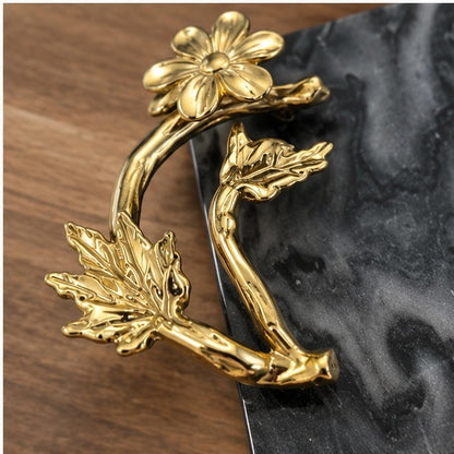 Black Marble Tray with Gilded Floral Handles