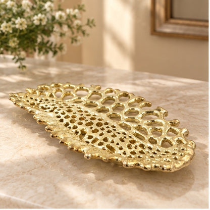 Fossil Inspired Decorative Tray – Electro-formed Sculptural Jewelry/Decor Dish | Gold or Silver Finish | Modern Coffee Table Accent