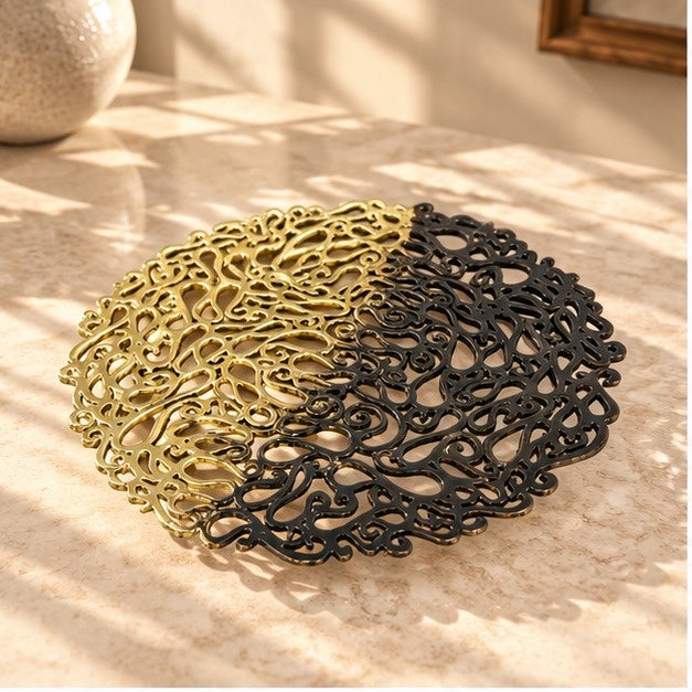 Lace Inspired Decorative Tray – Electro-formed Filigree Decor Dish, Fossil Style Art Tray in Gold and Antique Ombre Finish