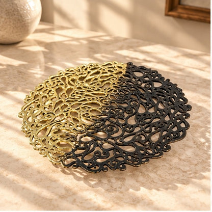 Lace Inspired Decorative Tray – Electro-formed Filigree Decor Dish, Fossil Style Art Tray in Gold and Antique Ombre Finish