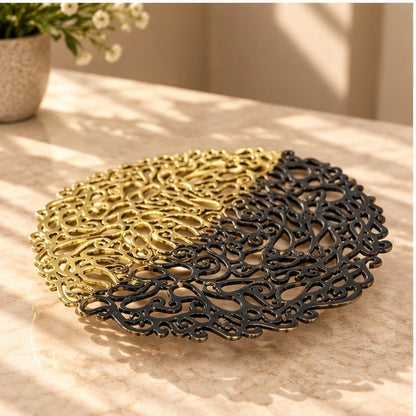Lace Inspired Decorative Tray – Electro-formed Filigree Decor Dish, Fossil Style Art Tray in Gold and Antique Ombre Finish