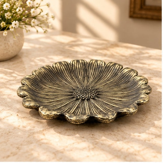 Sunflower Decorative Tray – Electro-formed Flower Jewelry Dish | Gold, Silver, Antique Finish | Flower Inspired Home Accent