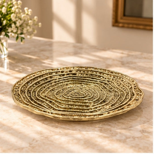 Metal spiral decorative dosa tray | Round centerpiece serving tray in gold, silver or antique