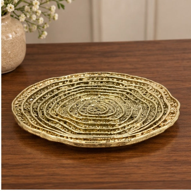 Metal spiral decorative dosa tray | Round centerpiece serving tray in gold, silver or antique