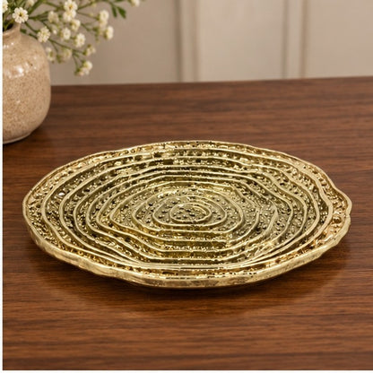 Metal spiral decorative dosa tray | Round centerpiece serving tray in gold, silver or antique