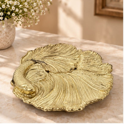 Fish Tray - Decorative Metal Tray | Small Plate | Centerpiece | Home Accent | Antique Gold or Silver Finish