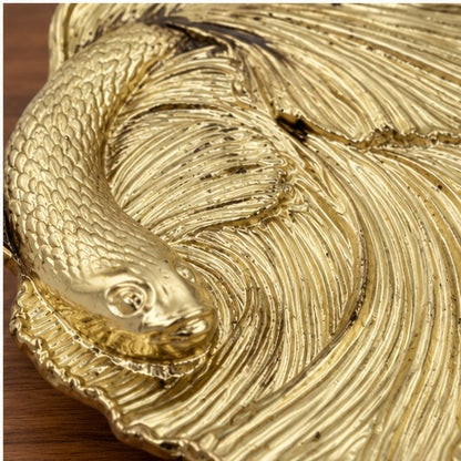 Fish Tray - Decorative Metal Tray | Small Plate | Centerpiece | Home Accent | Antique Gold or Silver Finish