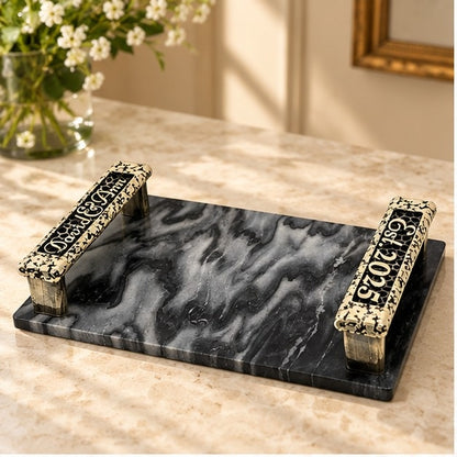 Personalized Black Marble Serving Tray – Antique Brass Handles