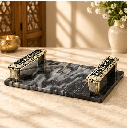 Personalized Black Marble Serving Tray – Antique Brass Handles