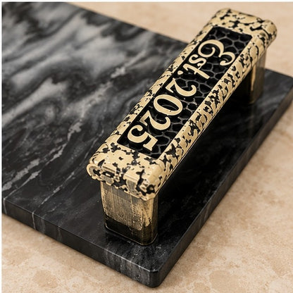 Personalized Black Marble Serving Tray – Antique Brass Handles