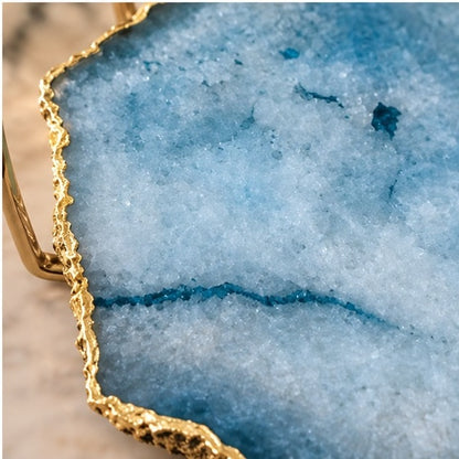 Blue Agate Serving Tray With Brass Loop Handles