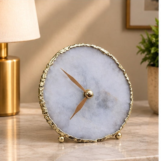 White Agate Desk/Wall Clock | Round 4 Inch