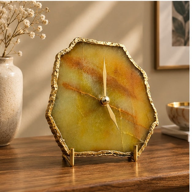 Mustard Agate Aventurine Desk/Wall Clock