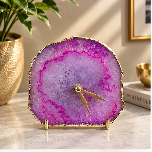 Pink Agate Desk/Wall Clock