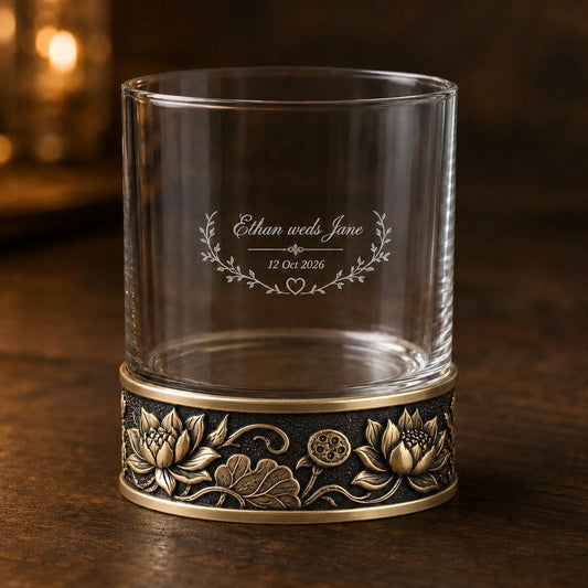 Personalized Lotus Whiskey Glass – Custom Etched Old Fashioned Glass, 10 oz