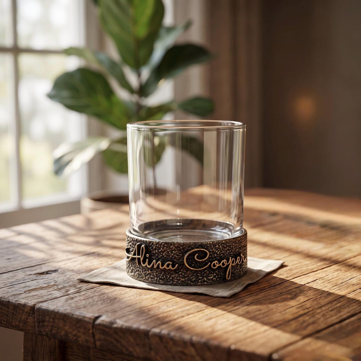 Personalised Antique Brass/Nickel Whiskey Glass | Signature Name Glasses | Electro-formed Metal Drinkware