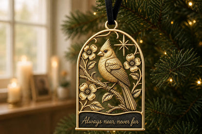 Large Personalized Cardinal Memorial Ornament | Antique Brass Christmas Decor | Remembrance Keepsake