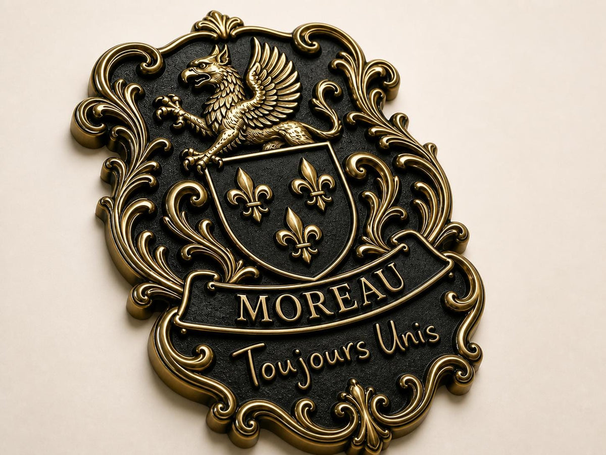 Design Your Own Griffin Crest Plaque | Custom Shield, Surname & Motto | Antique Brass Wall Sign