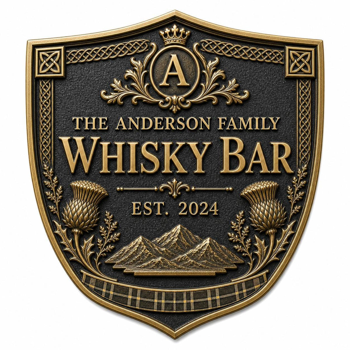 Personalised Home Bar Sign | Antique Brass Whisky Plaque | Custom Family Bar Gift