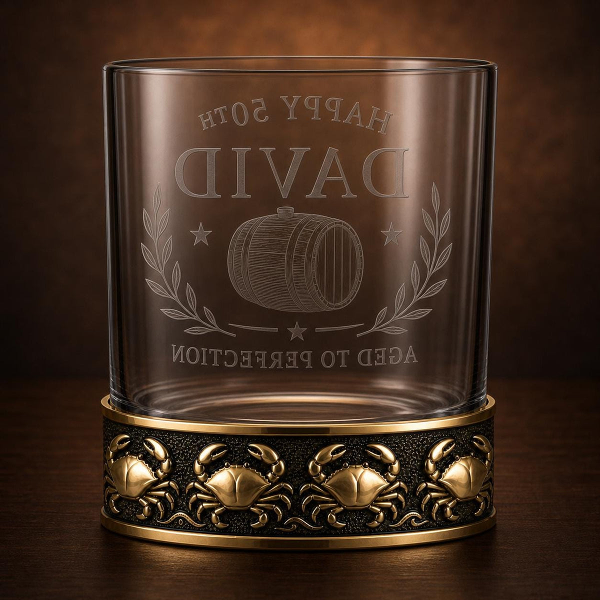 Personalized Crab Whiskey Glass – Custom Etched Old Fashioned Glass, 10 oz