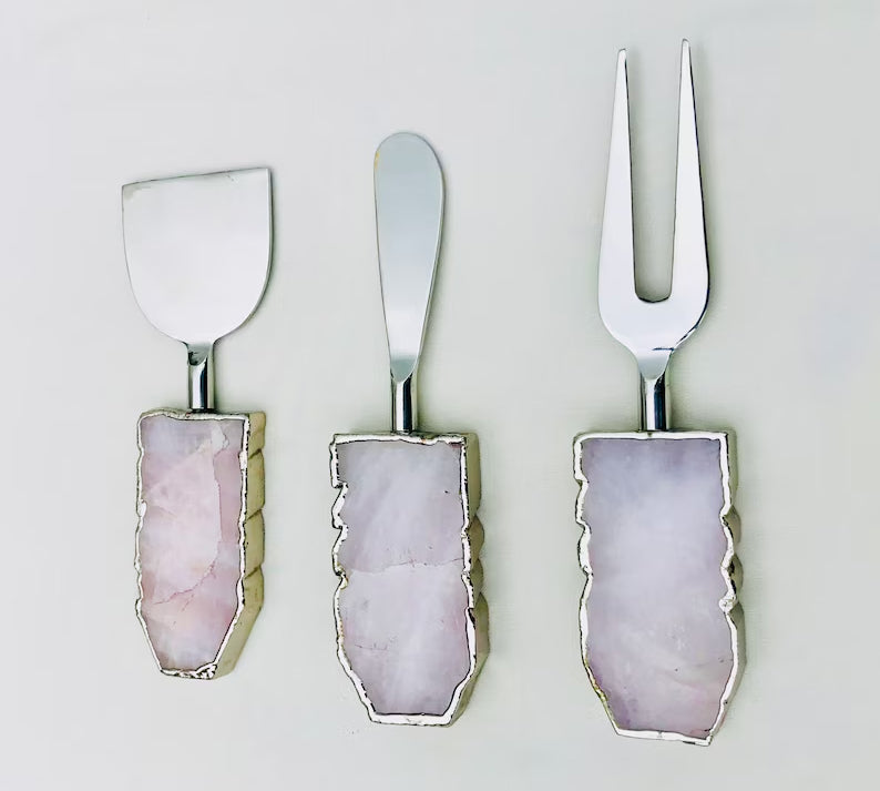 Set of 3 Rose Quartz Cheese Knives/Spreaders