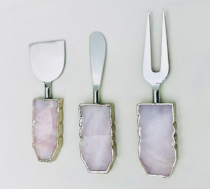 Set of 3 Rose Quartz Cheese Knives/Spreaders