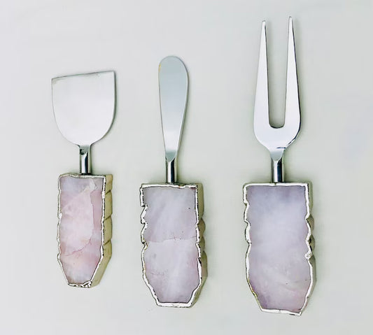 Set of 3 Rose Quartz Cheese Knives/Spreaders
