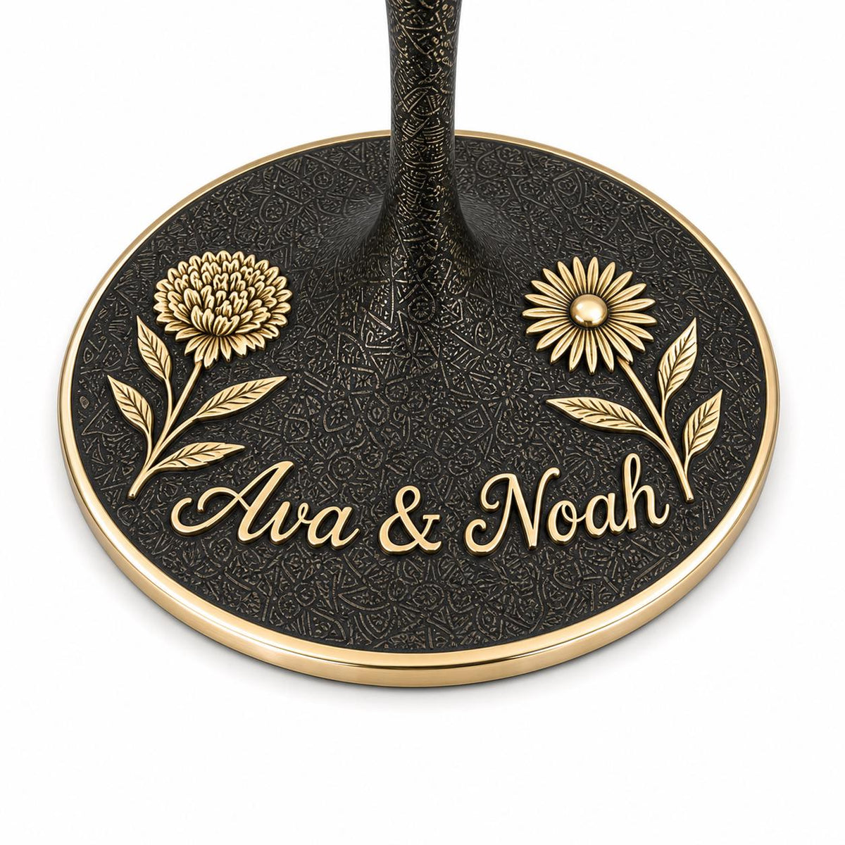 Personalised Birth Flower Wine Glass | Chrysanthemum & Daisy Antique Brass Base