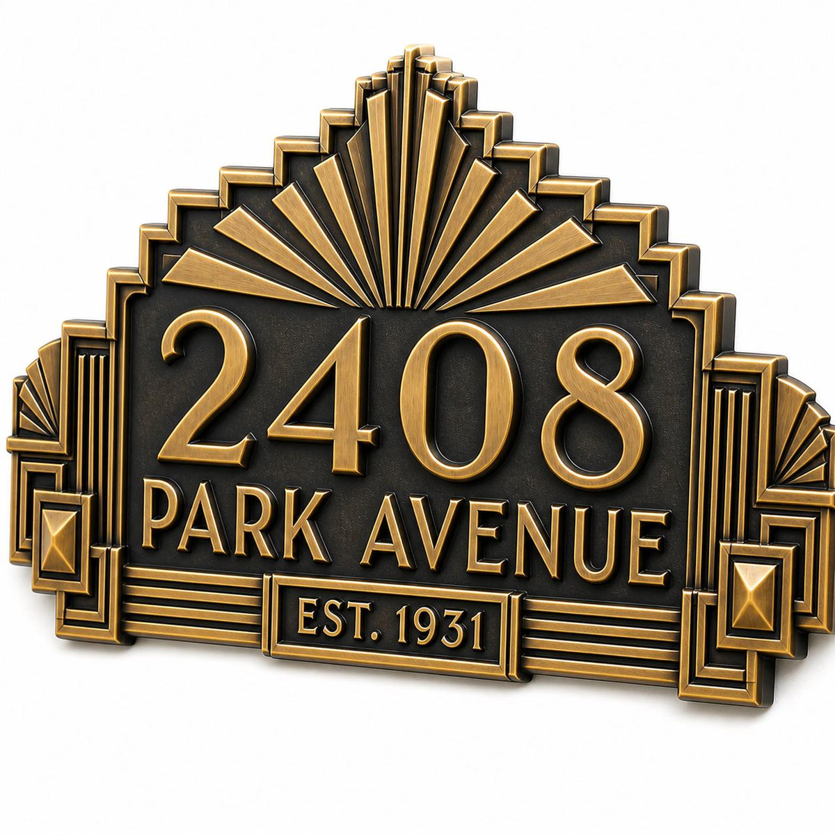 Personalized Antique Brass House Number Plaque | Custom Address Sign | Art Deco Design