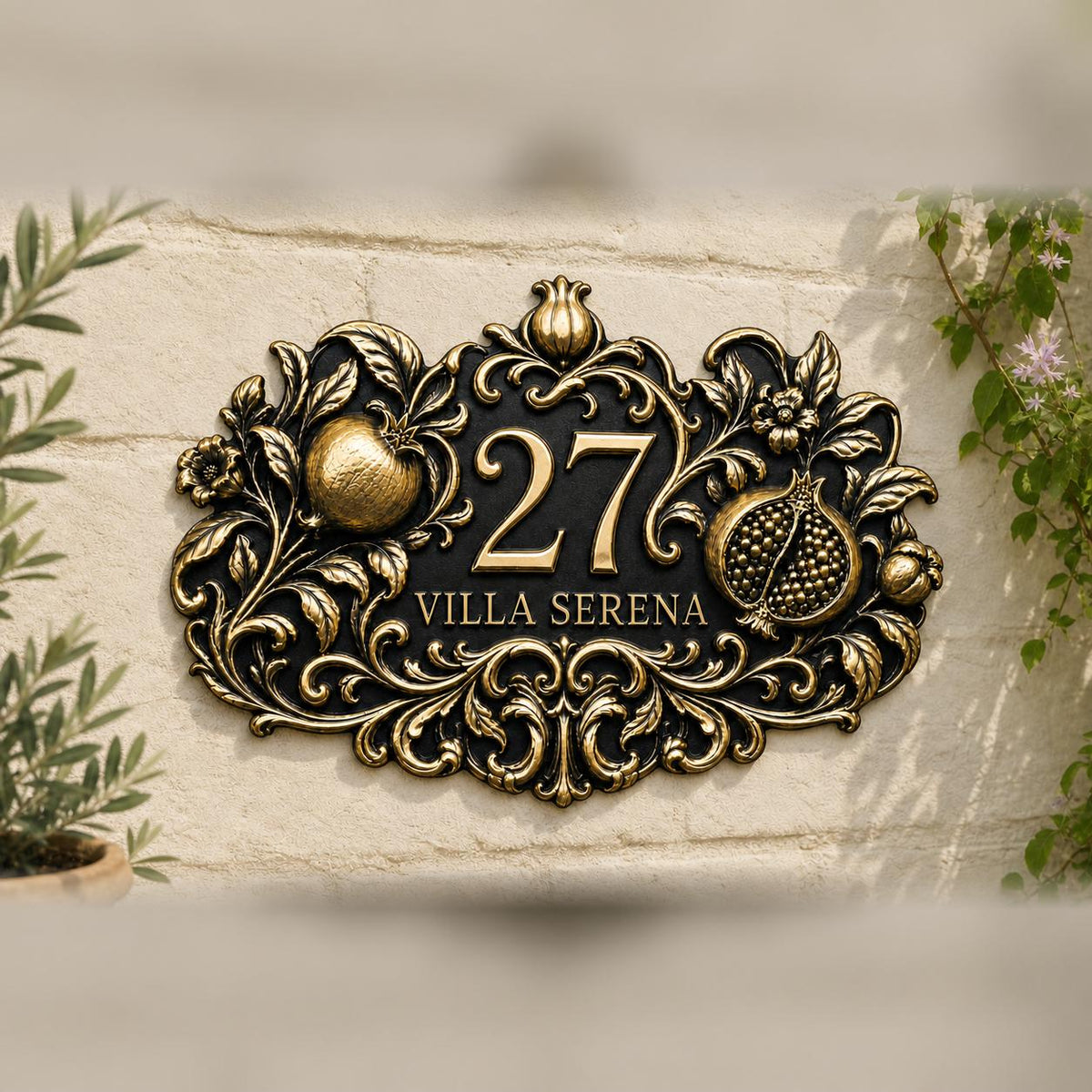 Design Your Own Custom House Number Plaque | Personalized Antique Brass Tropical Address Sign