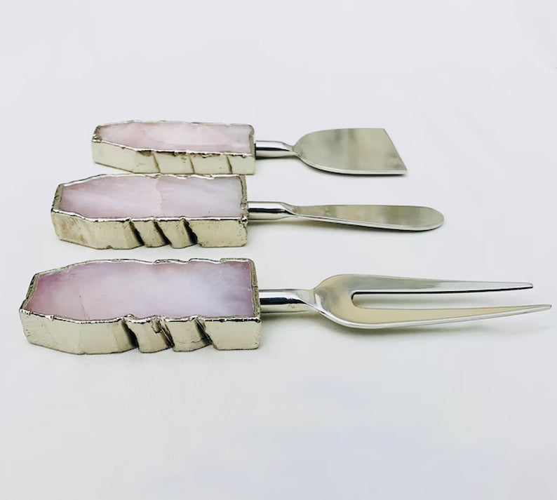 Set of 3 Rose Quartz Cheese Knives/Spreaders