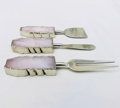 Set of 3 Rose Quartz Cheese Knives/Spreaders