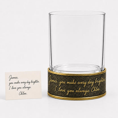 Personalized Handwriting Whiskey Glass – Signature Raised in Metal, 10 oz
