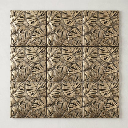 Nine monstera leaf tiles set together
