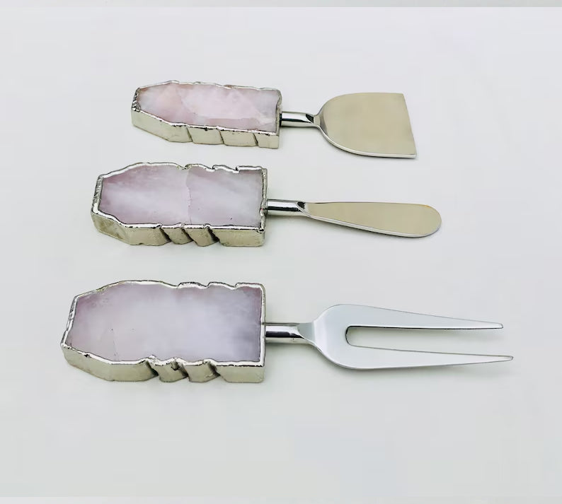 Set of 3 Rose Quartz Cheese Knives/Spreaders