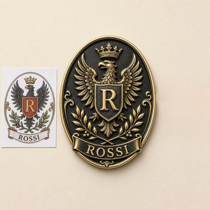 Design Your Own Oval Crest Plaque | Crowned Eagle & Name Banner | Antique Brass Wall Sign