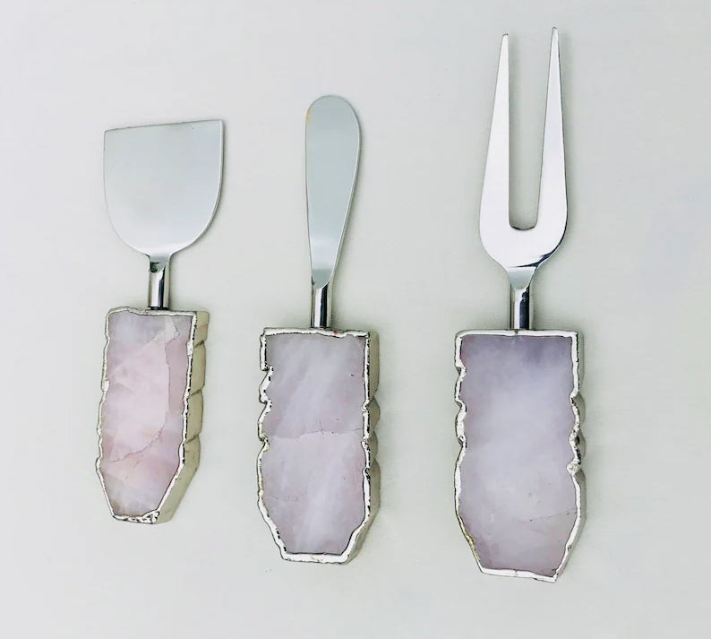 Set of 3 Rose Quartz Cheese Knives/Spreaders