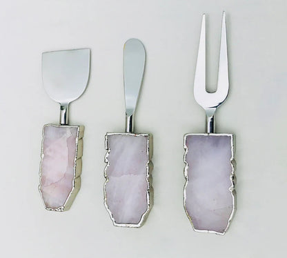 Set of 3 Rose Quartz Cheese Knives/Spreaders