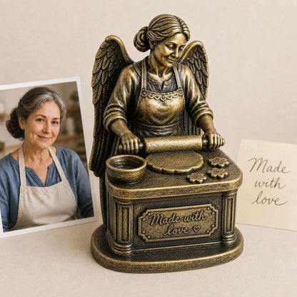 Personalised Baker Memorial Figurine from Photo, Antique Brass Angel Statue, Grandma Remembrance Gift