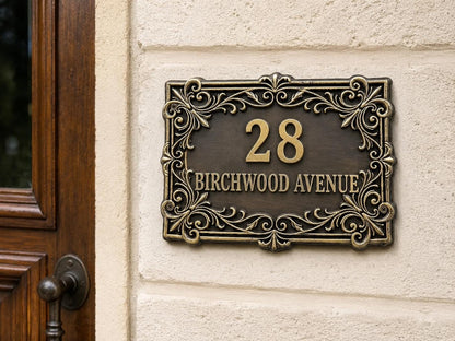 Custom Victorian House Number Sign, Ornate Antique Brass Address Plaque, Personalized Front Door Number