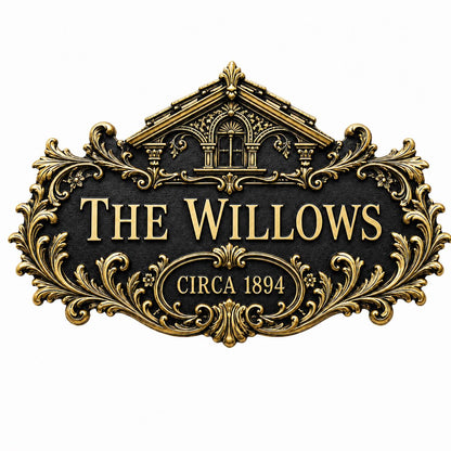 Design Your Own Custom Family Name Plaque | Personalized Antique Brass House Sign
