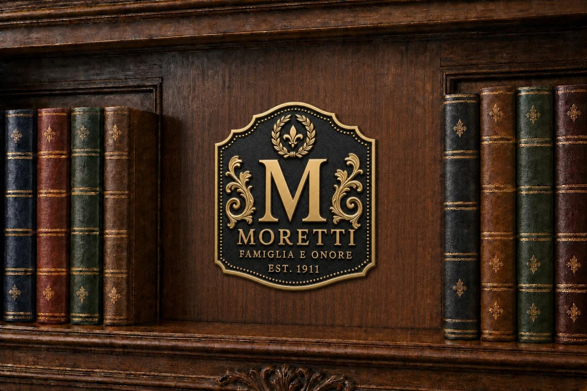 Create Your Own Family Crest Plaque | Custom Monogram, Surname & Motto | Antique Brass Heritage Sign