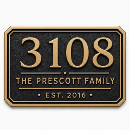 Personalised House Number Sign | Antique Brass Address Plaque | Custom Street/Family Name Board